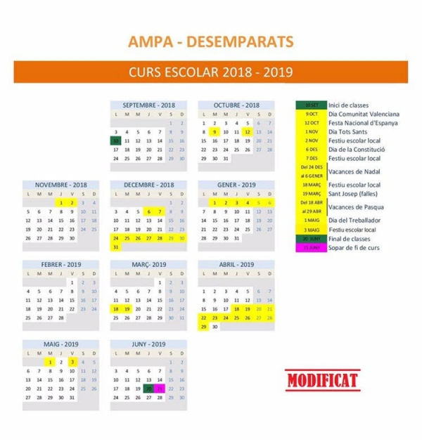 Modificació del calendari escolar